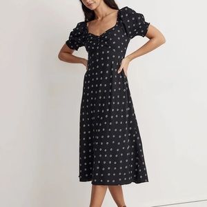 Madewell Size 16 Sweetheart Puff-Sleeve Midi Dress In Stardot NWT